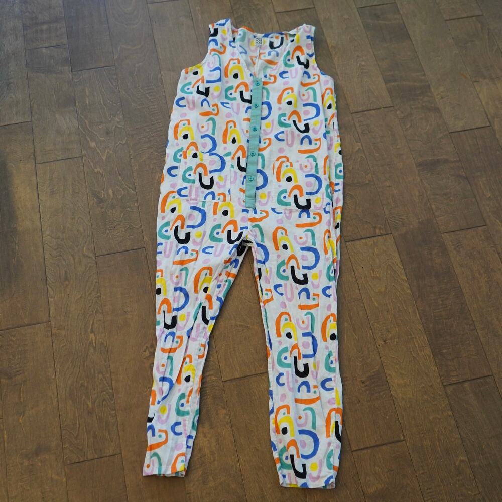 Miss‎ PomPom Straight Leg Sleeveless Sunny Day Jumpsuit Multi Womens Size Medium